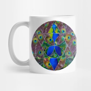 Geometric collage of Blue peacock oil painting Mug